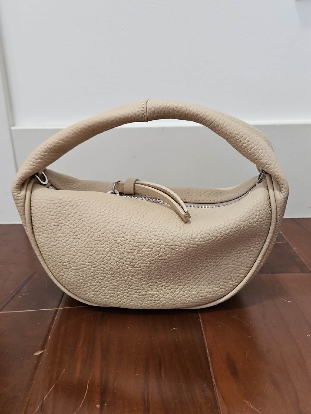 BNWT By Far Beige Baby Cush Pebbled Leather Bag